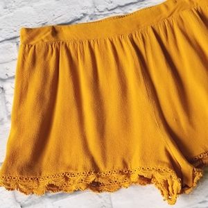 Forever 21 Flowy Gold Rayon Crochet Trim Shorts